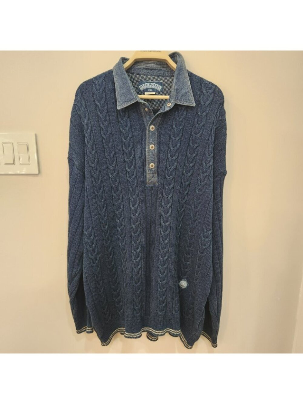 Vintage Blue Willis 1/4 Snap Pullover Mens XXL Cable Knit Fisherman Sweater